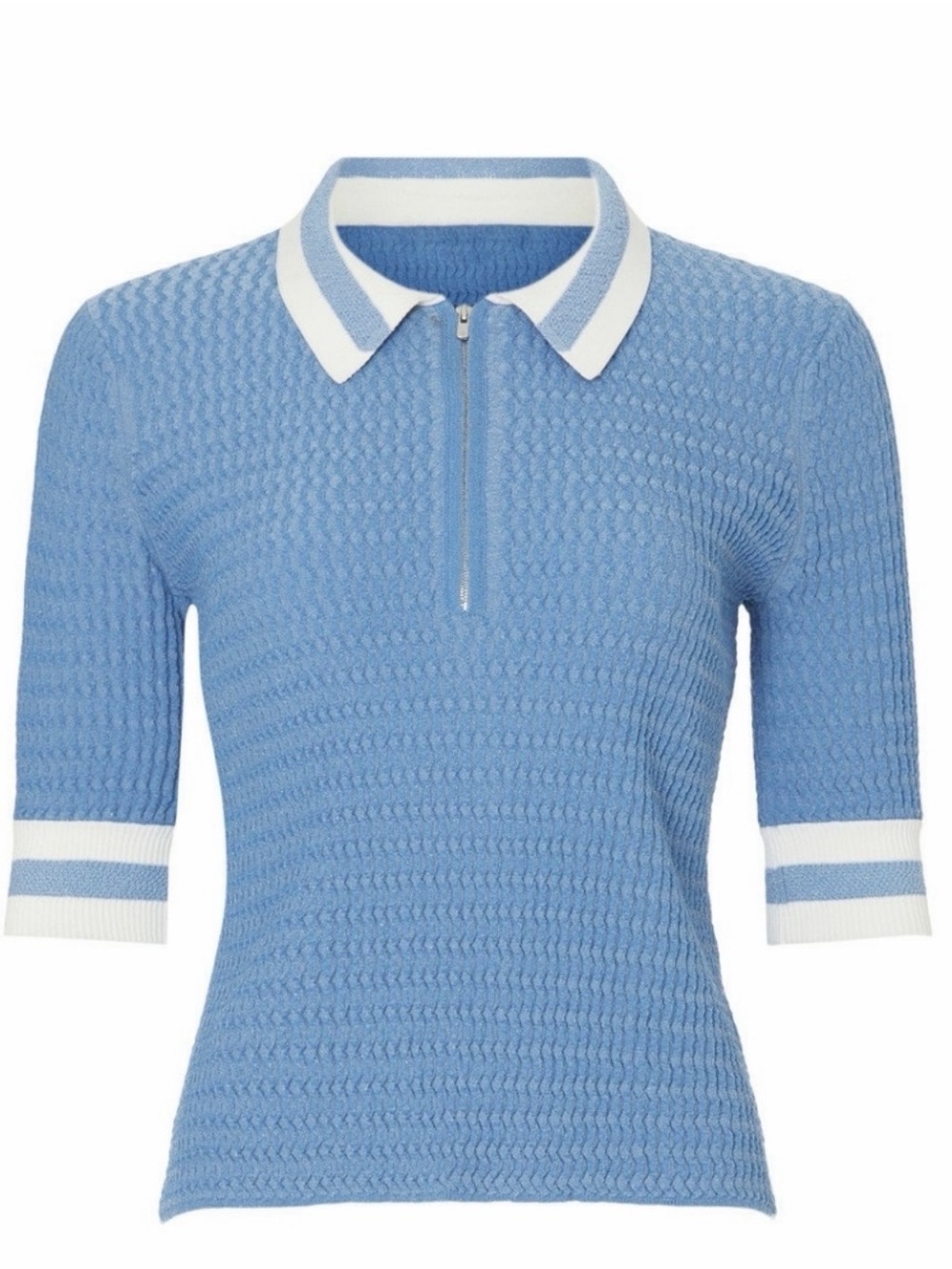 Veronica Beard Jorja Half Zip Polo Top Medium Blue White